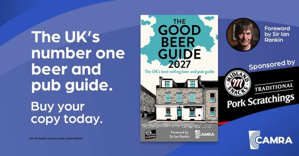 Good Beer Guide 2027 promotional graphic showing the illustrated front cover